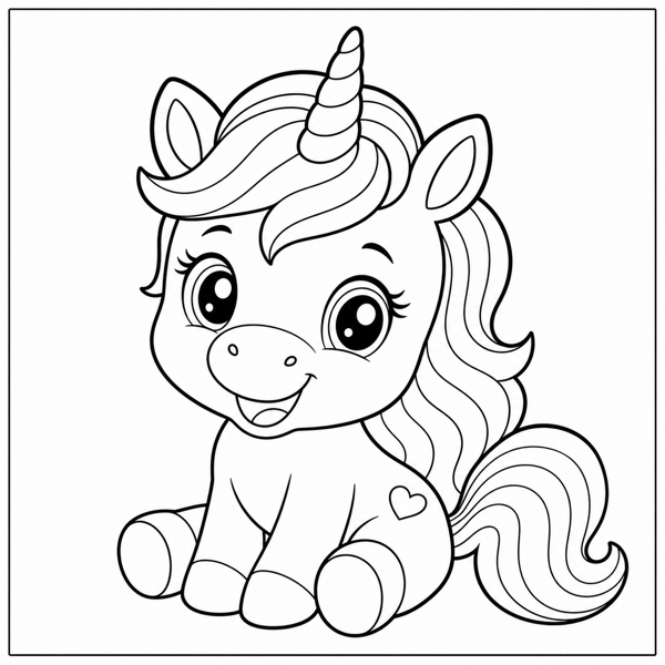 Unicorn coloring page in cartoon style for kids