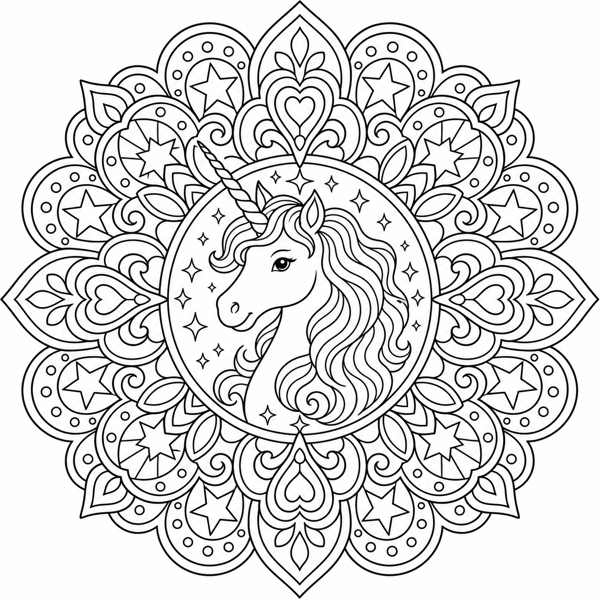 Unicorn mandala coloring page