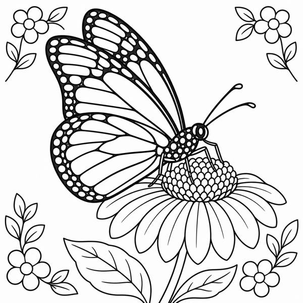 Free butterfly coloring page example — AI generated line art