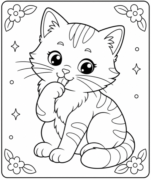Free cat coloring page example — AI generated line art