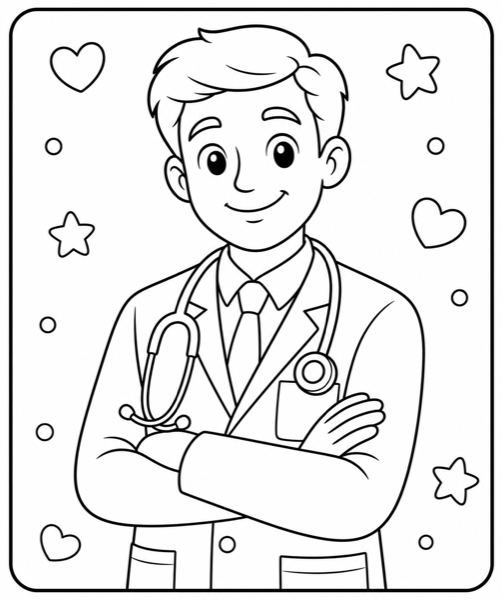 Free doctor coloring page example — AI generated line art