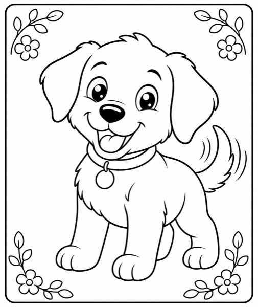 Free dog coloring page example — AI generated line art