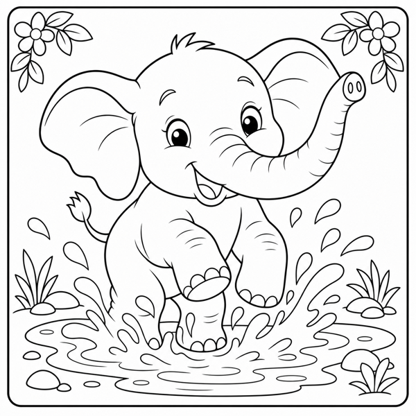 Free elephant coloring page example — AI generated line art