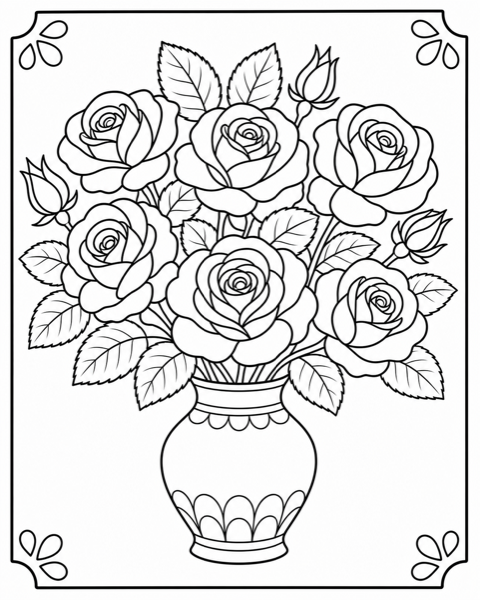 Free flowers coloring page example — AI generated line art