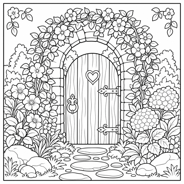 Free garden coloring page example — AI generated line art