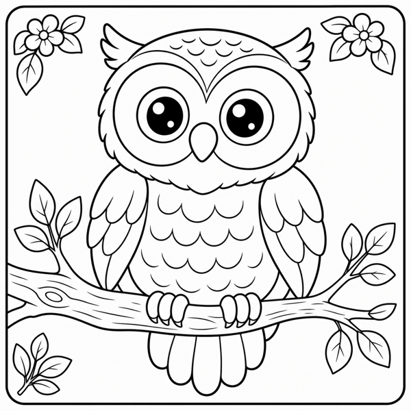 Free owl coloring page example — AI generated line art
