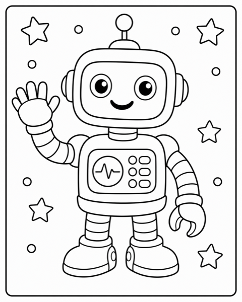 Free robot coloring page example — AI generated line art