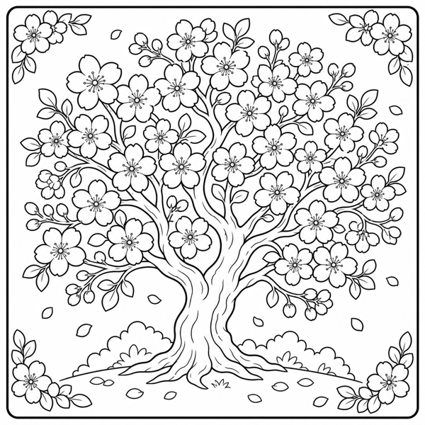 Free trees & forest coloring page example — AI generated line art